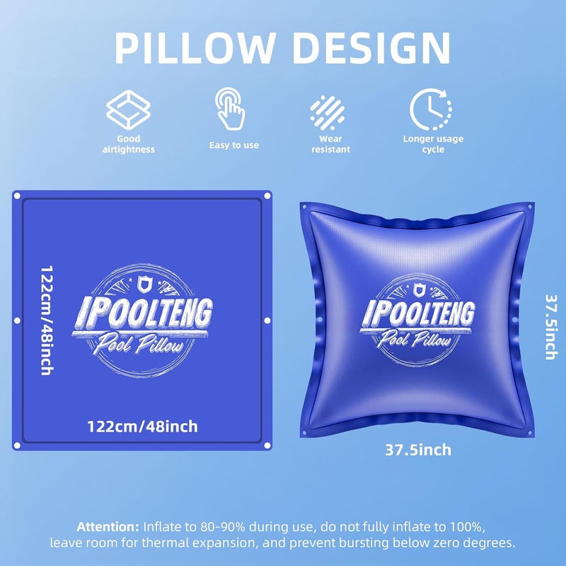 IPOOLTENG 2-Pack 4 x 4 Ft Pool Pillows for Above Ground Pool, 0.5mm PVC Cold-Resistant Pool Pillow with Dual-Inflation Valve, Pool Cover Air Pillow with 65.6 Ft Rope for Supporting Pool Cover - Image 3